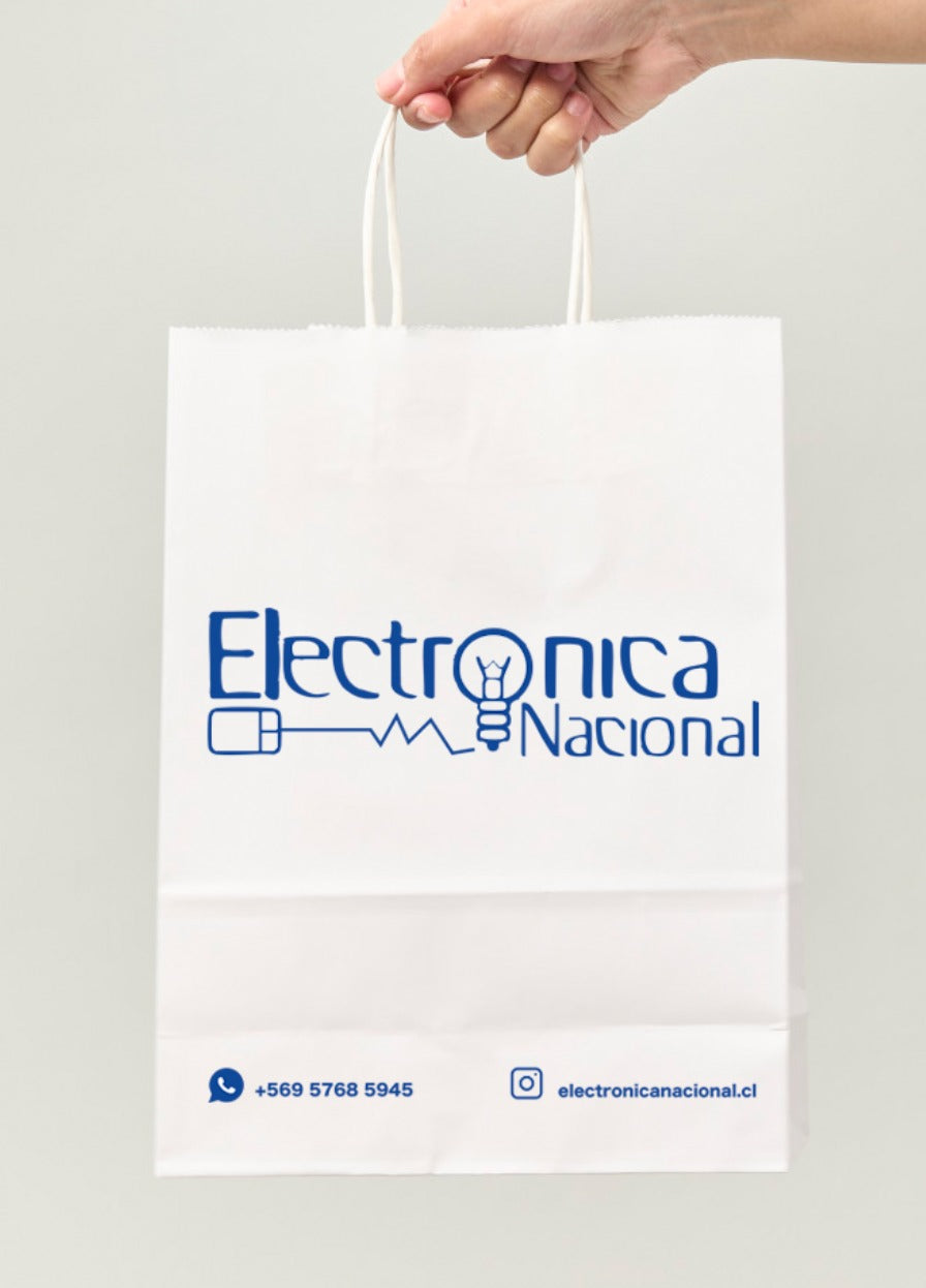 BOLSA ELECTRONICA NACIONAL KRAFT BLANCA 100 GR 30X22X10 PERSONALIZADA IMPRESION 3 COLORES AMBAS CARAS MANILLA COLOR A ELECCION
