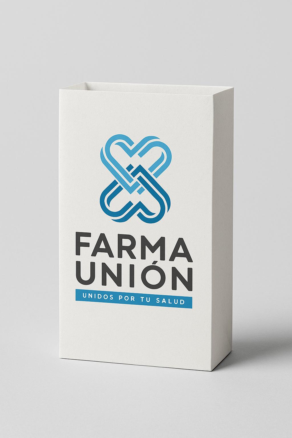 SACO FARMA UNION ÑUÑOA KRAFT BLANCO PERSONALIZADO 25X15X10 IMPRESION 3 COLORES AMBAS CARAS 100 GR
